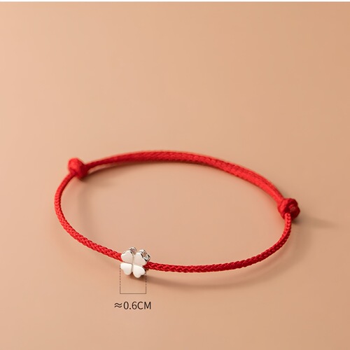 Zodiac year plated S925 sterling silver Korean style simple and fashionable four-leaf clover red rope bracelet summer small fresh hand jewelry