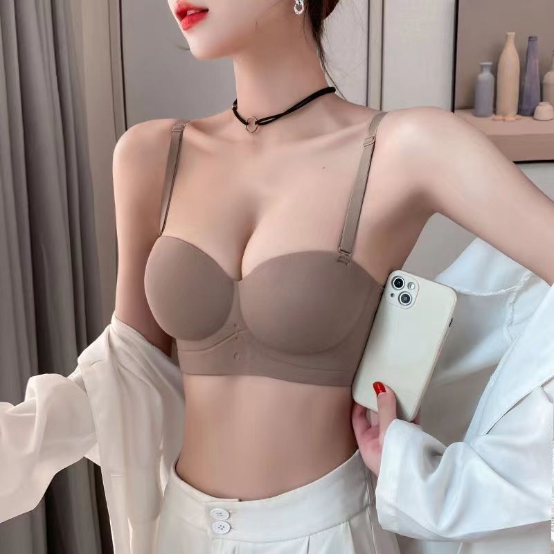 One-piece fixed cup non-steel ring closing accessory milk jelly half cup underwear gathered small chest special seamless women's bra