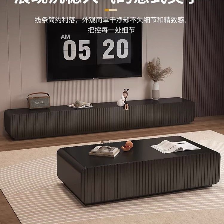 Madera sólida moderna lujosa alta sensación de gabinete de televisión de parrilla sala de estar hogar simple negro contra la pared piso gabinete de televisión image 4