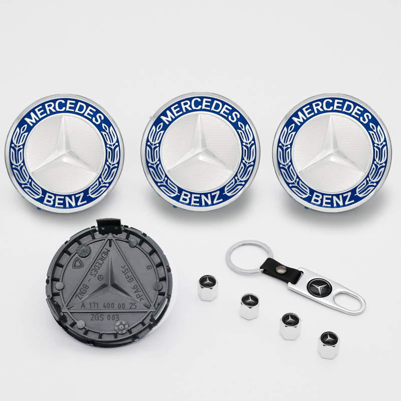 Suitable for Mercedes Wheel Hub Caps, 75mm Mercedes Wheat Ear Wheel Center Caps, Silver and Black Plastic Tire Cap Emblems
