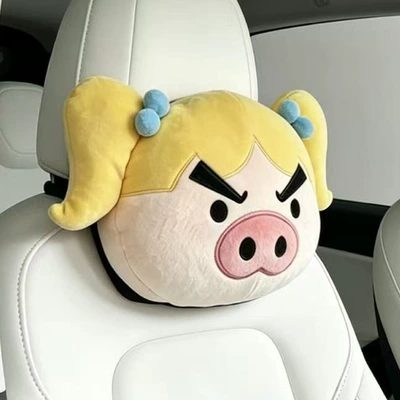 Neck Pillow Cushion Personalized – Headrest - yellow-haired-pig-with-a-pillow