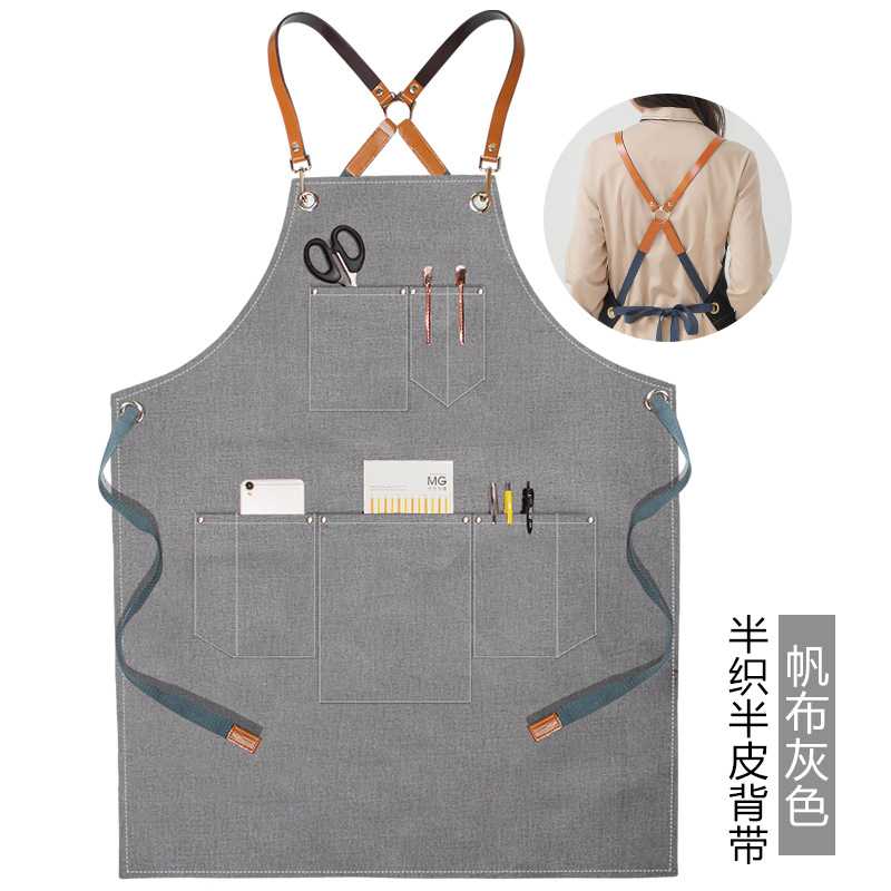 Delantal de lona engrosada transfronteriza logotipo personalizado cafetera especial para hornear leche tienda de té restaurante cocina delantal doméstico