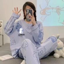 厂家直销爆款睡衣女春秋季薄款长袖长裤卡通女大码睡衣家居服套装