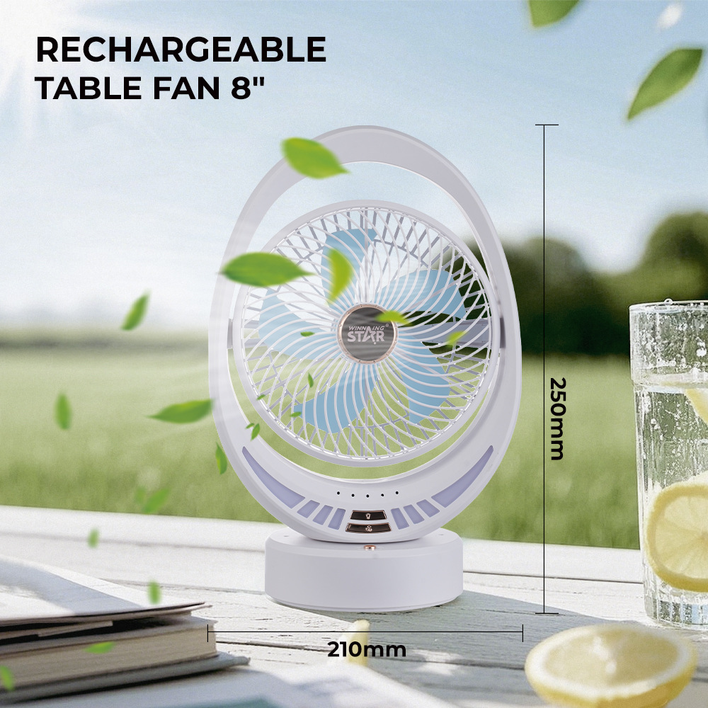 Winningstar comercio exterior pequeño de 8 pulgadas, fácil de transportar, TYPE-C, interfaz USB, ventilador eléctrico, ventilador de mesa recargable