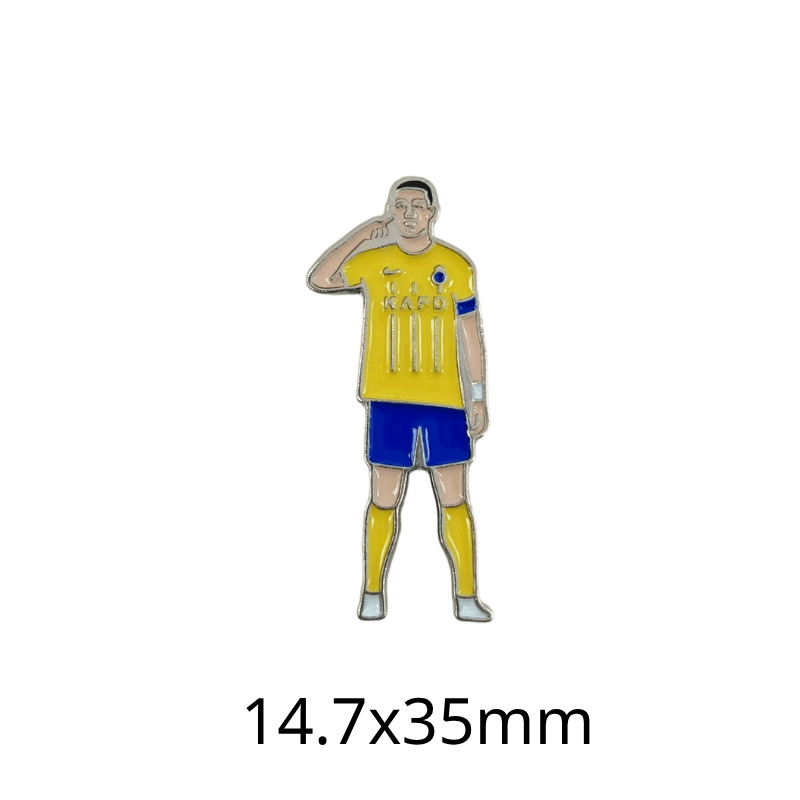 Fabricante personalizado Champions League World Cup Football Super Star Metal Insignia Imagen de dibujos animados Etiqueta del teléfono móvil Insignia Regalo