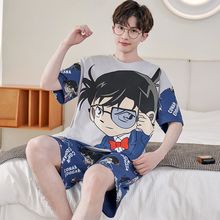 睡衣男夏季纯棉短袖青少年初中学生卡通薄款加大码全棉家居服套装