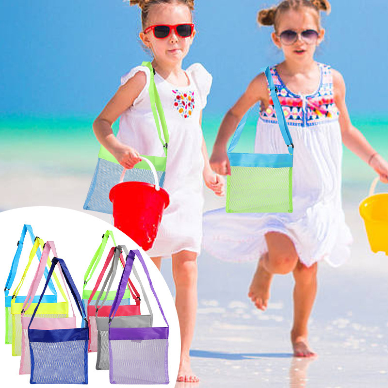 New Beach Shell Toy Storage Bag Children's Beach Sand Digging Tool Storage Bag with Buckle Adjustable Mesh Bag