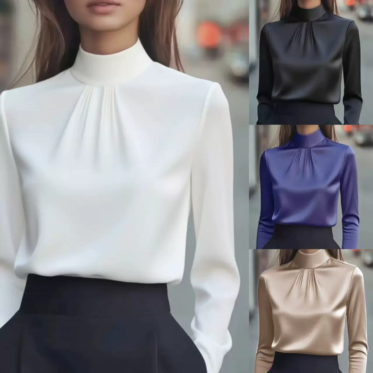 2025新款亚马逊速卖通独立站 秋冬时尚优雅纯色长袖女士上衣衬衫