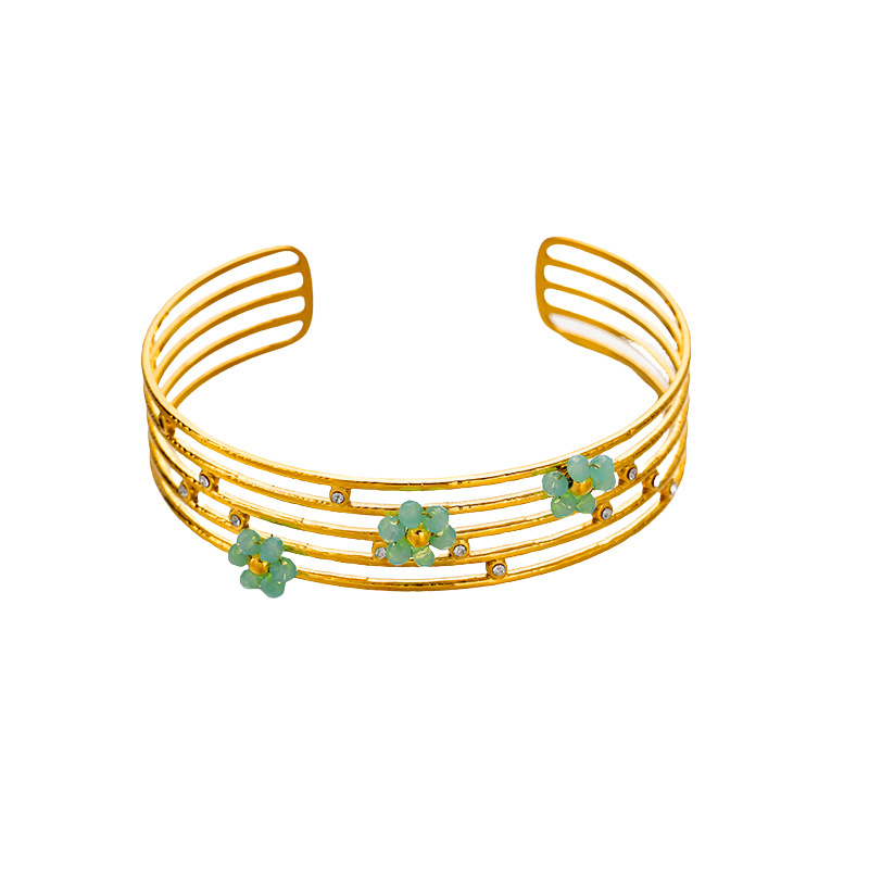 Tina transfronterizo de la versión ancha de acero inoxidable pulsera de oro ajustable personalidad nicho primavera y verano joyas de flores al por mayor image 6