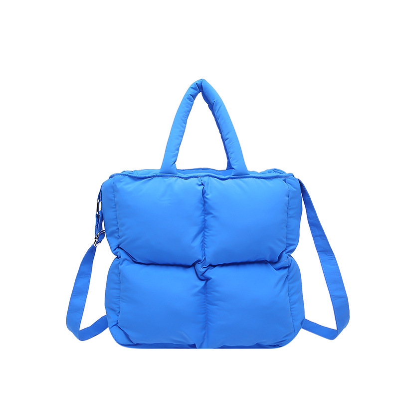 2024 nueva chaqueta de algodón, bolso de plumas, bolso de hombro acolchado, bolso de mensajero, bolso cuadrado pequeño para mujer, bolso pequeño de estilo occidental ligero