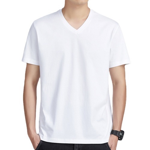 Pure Color V-Neck Short-Sleeve T-Shirt for Men - South Korean Style, Youth Fashion Men's T-Shirt, Loose Fit 100% Cotton T-Shirt