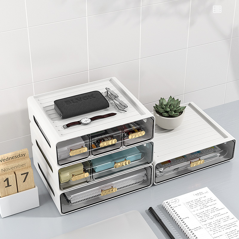 Caja de almacenamiento de escritorio apilable con cajones, diseño creativo de múltiples capas