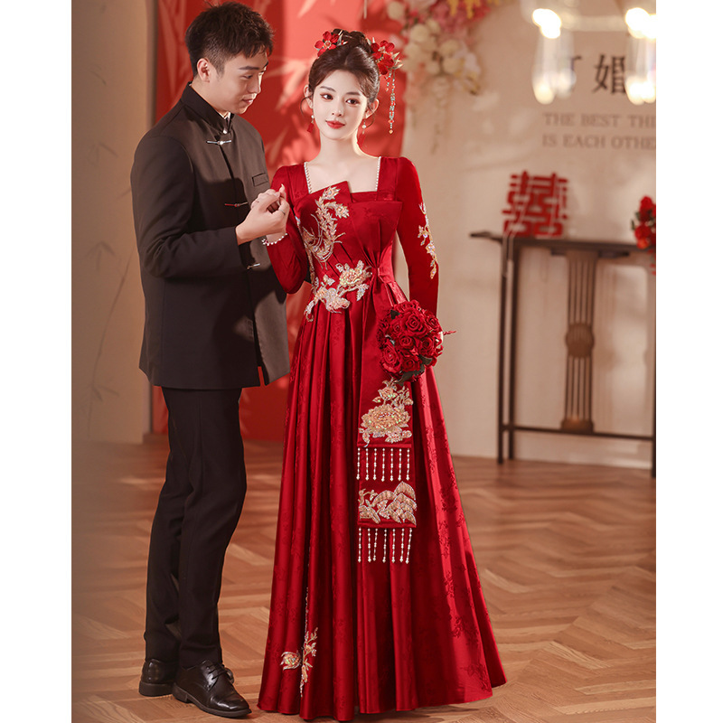 Bride's Toast Dress 2026 New Spring Red High-End New Chinese Style Morning Robe Engagement Banquet Gown for Women