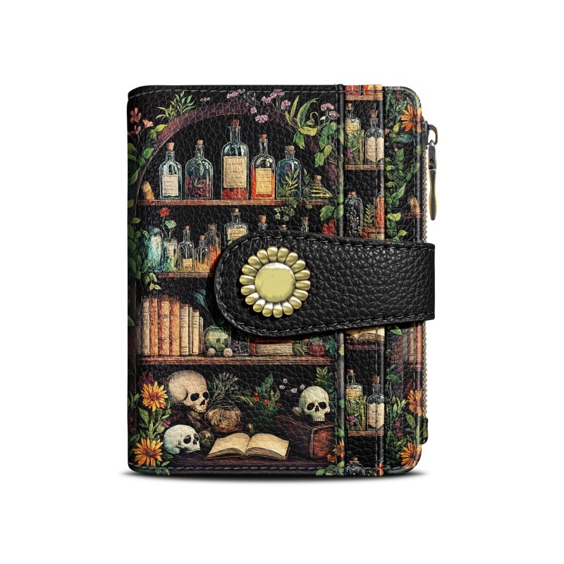 Cross-Border Popular Women's Printed Pu Short Wallet 80% off Portable Mini Large Capacity Multi-Card Slot Snap Wallet