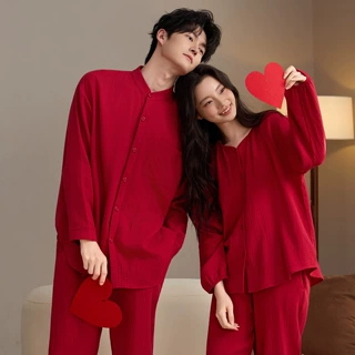 情侣红色睡衣100%纯棉A类本命年 新婚结婚新年男女春秋长袖家居服