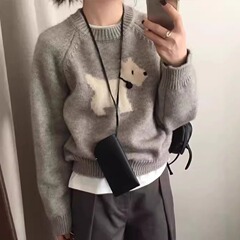 卡通小狗提花套头毛衣女新款秋冬季韩国东大门宽松软糯针织衫上衣