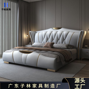 Light Luxury Leather Bed 1.8m Double Master Bedroom 2025 New Modern Simple Large Bed Soft Bed Soft Bed 1.5m