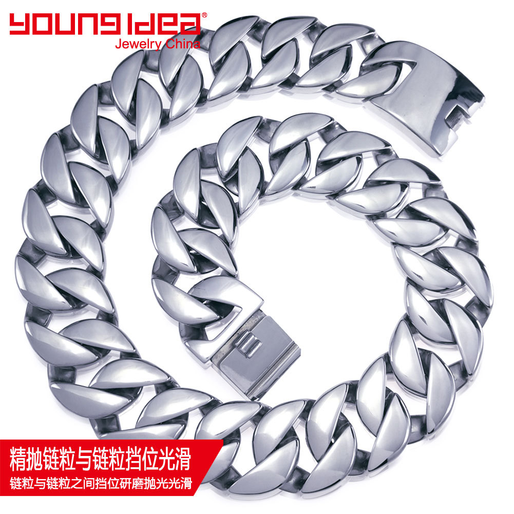 Collar grande de acero de titanio 316L europeo y americano para hombre, YOUNGIDEA, 32 pulgadas, sin obstáculos en el horno, liso y pulido en un vacío