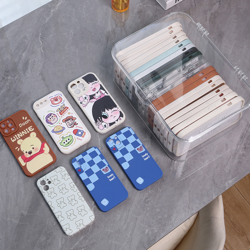 Flip caja de almacenamiento transparente a prueba de polvo Escritorio de gran capacidad organizando gabinete de almacenamiento de teléfono móvil entrega de una pieza de fábrica