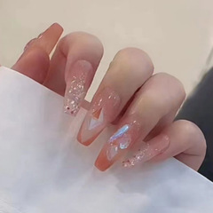 Gentle Fresh Wind Long-Style Nail Art Sticker with Glitter Stone, Disposable Wearable Nail, Wholesale Artificial Nail Sticker