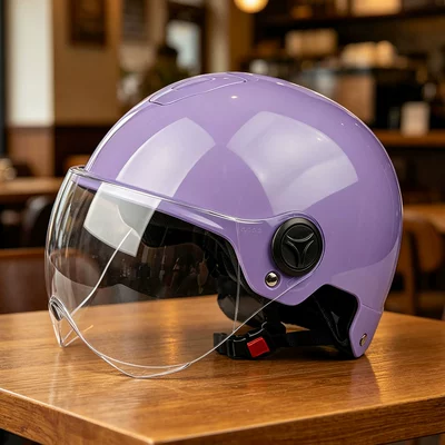 Protection Half Helmet, Anti-Fall Safety Helmet | Motosiklet kaskı (dəbilqə) - purple-transparent-short-mirror