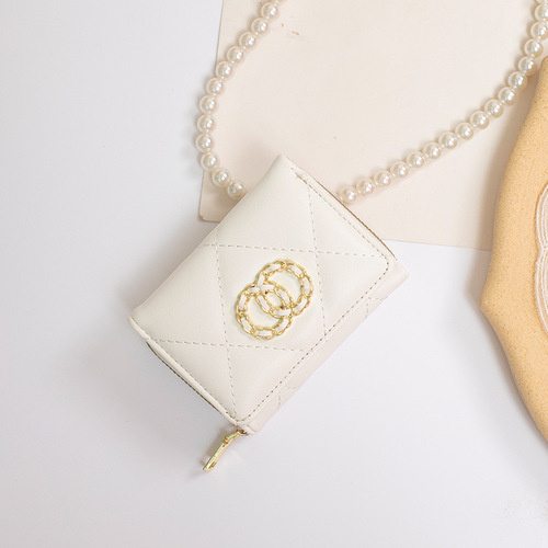 Xiaoxiangfeng ladies zipper wallet cross-border short chain double ring coin purse multi-card slot card holder rhombus wallet