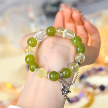 批发天然岫玉柠檬黄水晶手链原创大颗粒圆珠女士新款手串饰品定制