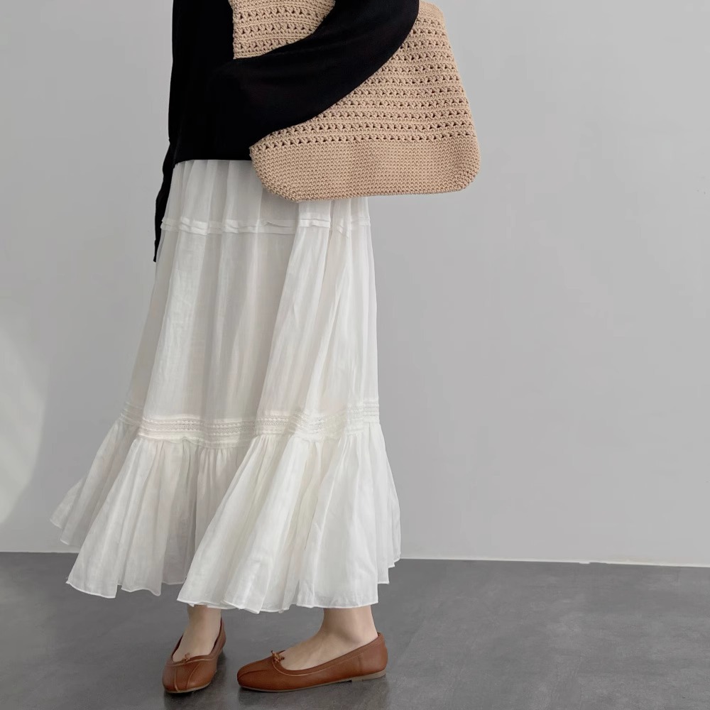 Twisted 100 thin soft Dongting ramie stitching A long cake skirt white skirt children's summer new