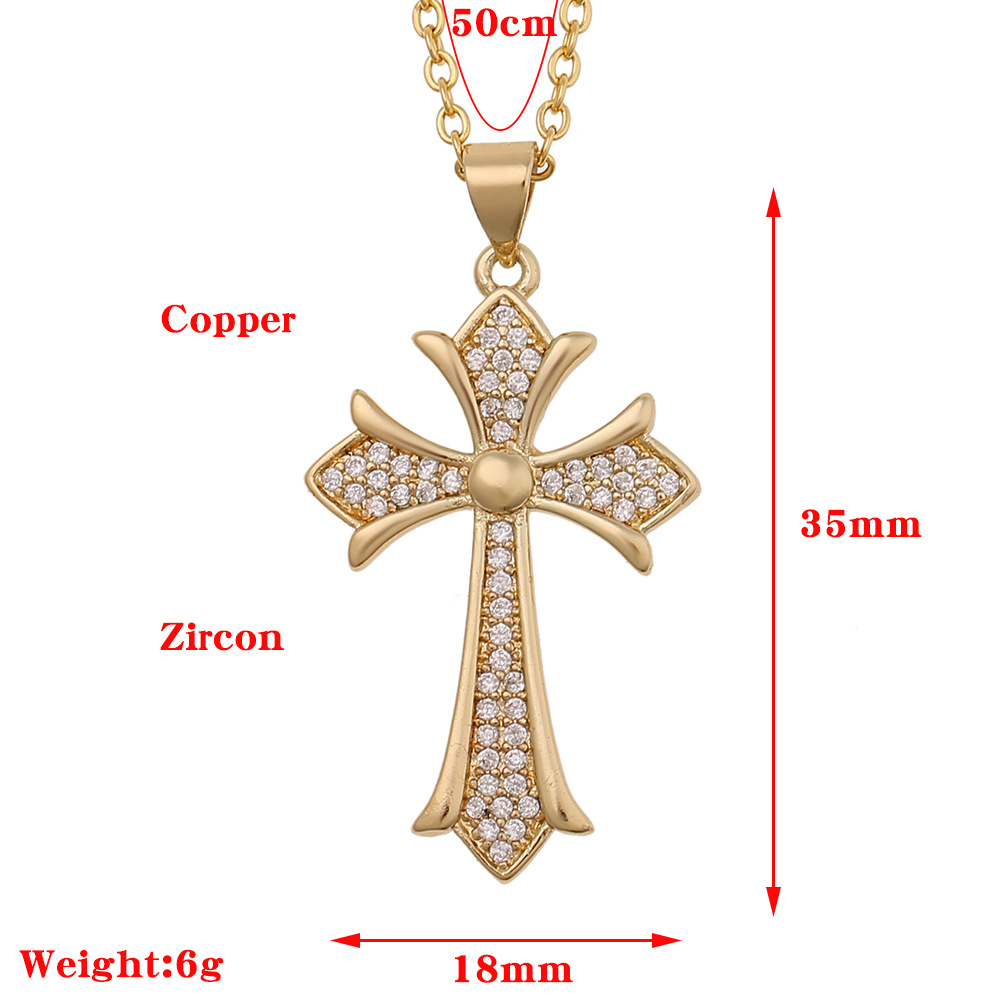 Modekreuz Christian Kupfer Zirkon Halskette Großhandel display picture 1