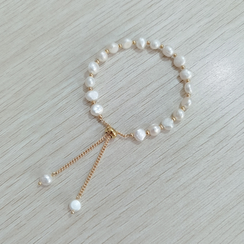 Chain Design Sweet Round Freshwater Pearl Steel Chain Bracelets