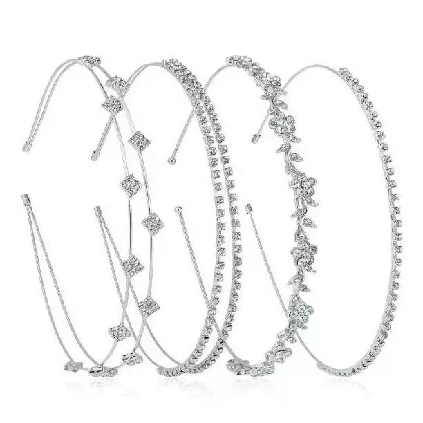 Diadema de diamantes de imitación de venta caliente de comercio exterior, diadema delgada de una fila, traje de cuatro piezas de sentido avanzado, accesorios para la cabeza de boda elegantes y versátiles