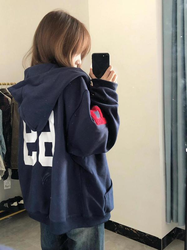美式复古刺绣连帽开衫卫衣2025男女高街宽松休闲运动帽衫秋冬外套|undefined