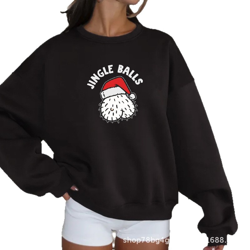 ヨーロッパとアメリカの女性の大きいサイズの秋と冬の新しいクリスマススウェットシャツお祝いラウンドネックヨーロッパとアメリカのサンタクロースプリント女性用|undefined