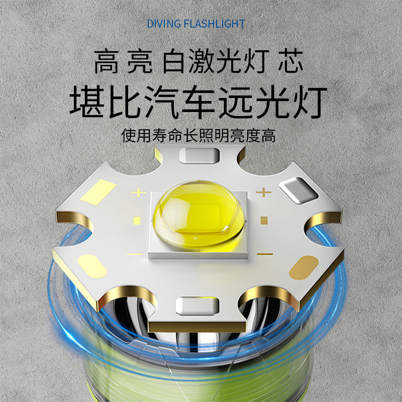 Transfronterizos al aire libre nueva linterna impermeable a prueba de agua de grado de inmersión láser blanco brillante portátil USB linterna de carga