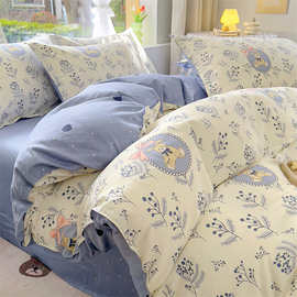 四件套100棉被套床单简约被罩被单三件套床上用品床笠4