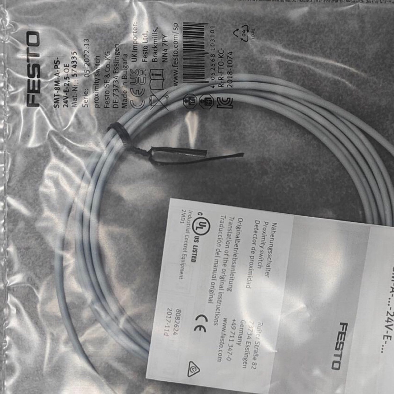 费斯托 气缸接近开关 574335 SMT-8M-A-PS-24V-E-2,5-OE 磁开现货