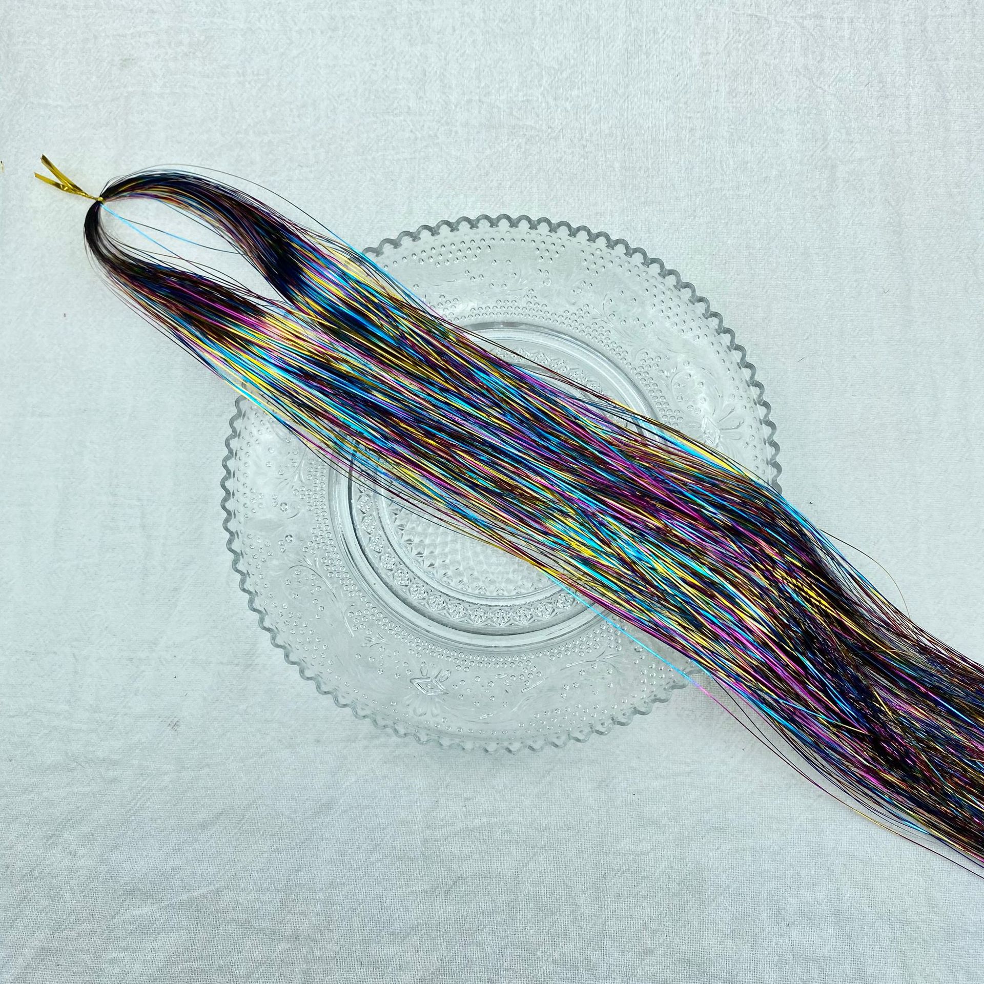 Extensiones transfronterizas de cabello tinselhair láser PET oro cabello conjunto de cabello de cebolla brillante peluca colorido fantasía