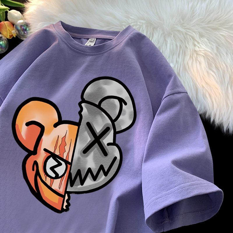 Camiseta de manga corta de estilo americano para mujer 2023 nuevo diseño de nicho pareja superior verano perezoso juventud media manga