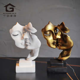 欧式沉默是金情侣抽象人物雕塑摆件家居客厅样板房电视柜软装饰品