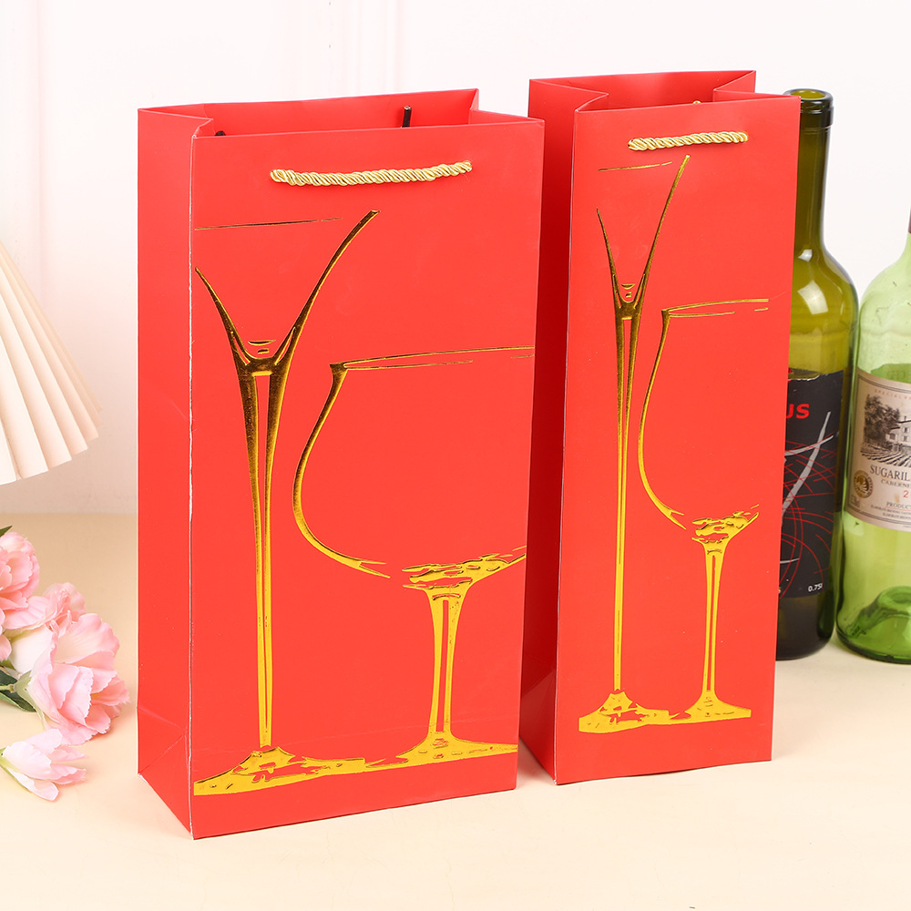 红酒袋礼品袋 纸袋单双支装红酒包装袋加厚黑色卡纸红酒袋 批发