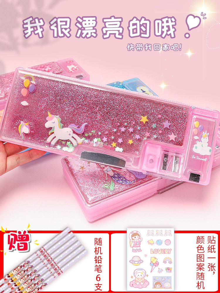 Пенал для интернет-знаменитостей с песком для девочек, детская коробка для канцелярских принадлежностей для учащихся начальной школы, девочек в детском саду, девочек первого класса, красоты