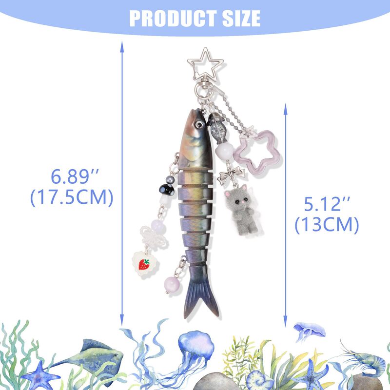 Ins Style Fish Hook Keychain Fishing Bait Keychain Backpack Pendant Creative Keychain Pendant