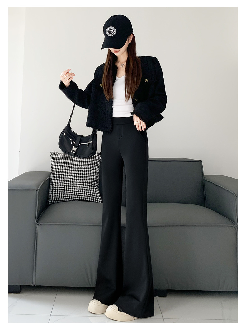 Quần ống loe nữ cạp cao dáng suông vải suit mềm mại — Màu đen-mẫu thông thường (157-162cm) chi tiết 7
