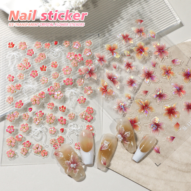 Ice Transparent Flower Nail Stickers Plant 5D Relief Jelly Effect Oil Painting Flower Nail Stickers Decorative Stickers Ice Transparent Flower Nail Stickers Plant 5D Relief Jelly Effect Oil Painting Flower Nail Stickers Decorative Stickers