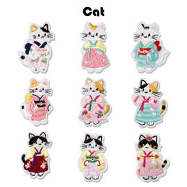 新款电脑刺绣可爱国风古装猫咪布贴带背胶服装辅料DIY鞋帽包批发