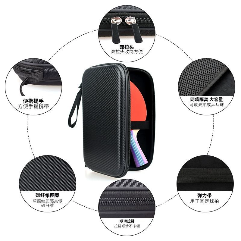 Square racket for table tennis, capacious protective case