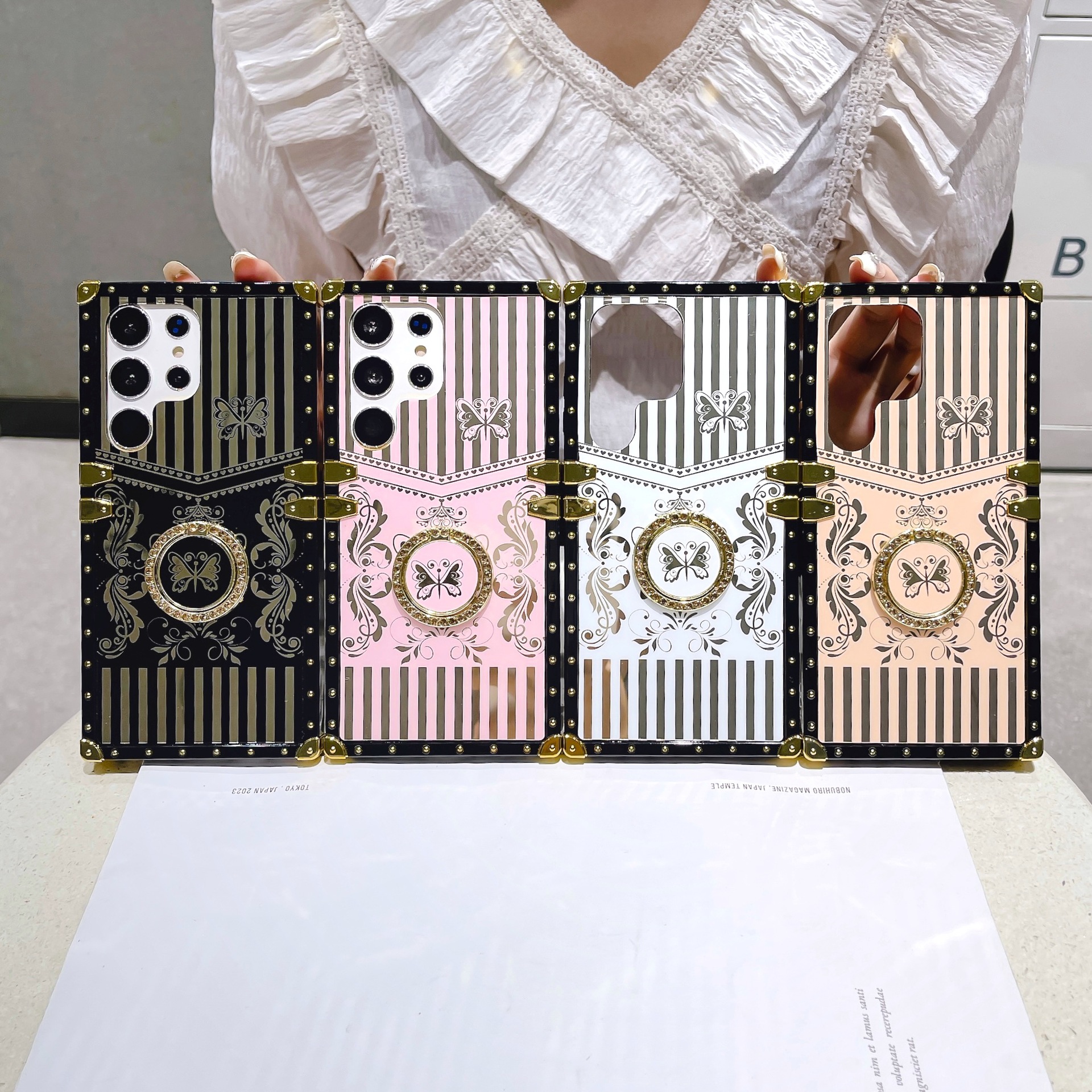 Suitable for Samsung S23U striped butterfly S23FE Apple 15PRO trendy brand anti drop phone case_voghion.com