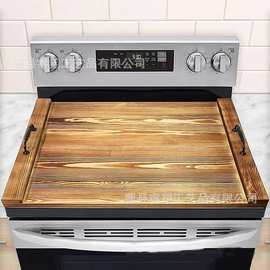 长方形铁艺木质餐盘带把手木制燃气灶盖板桌面零食茶杯实木托盘