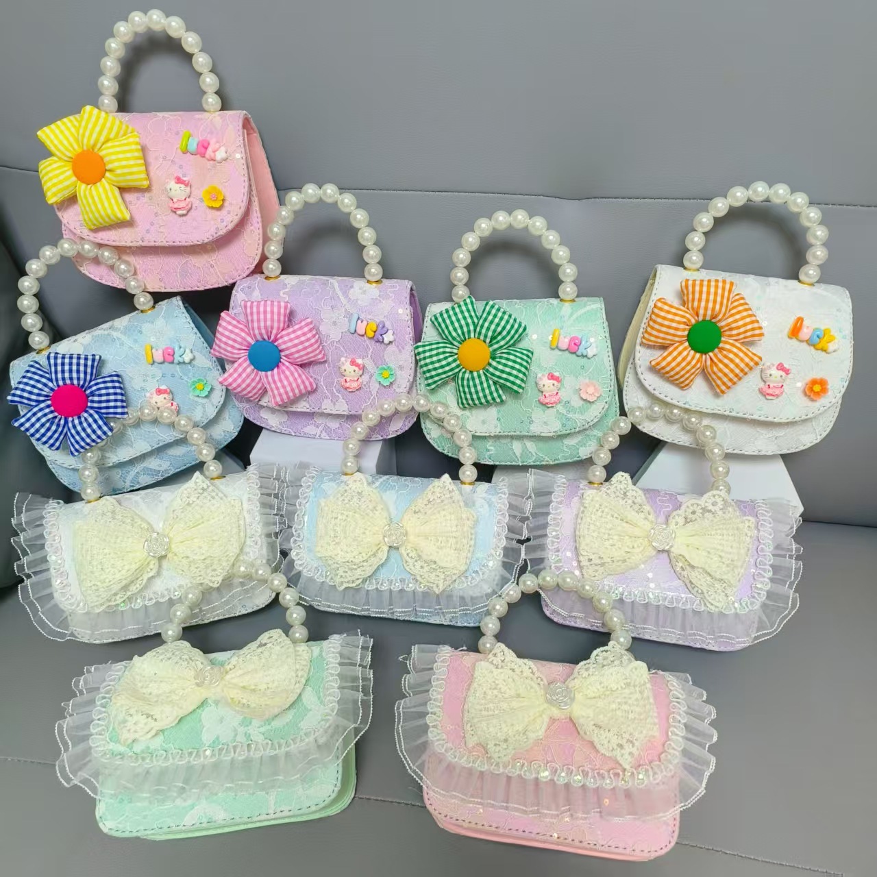 Bolso de princesa portátil de perlas, arco de encaje, bolso de hombro, bolso de cadena, bolso de cambio de Año Nuevo.