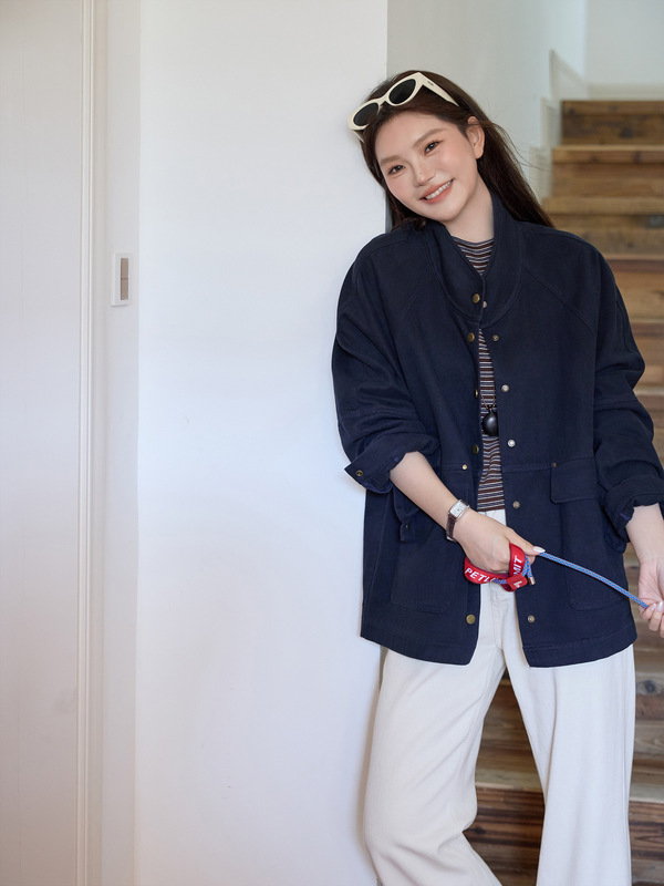 大码女装秋冬巴恩风工装时尚外套女 韩版宽松休闲上衣牛仔H型开衫|undefined